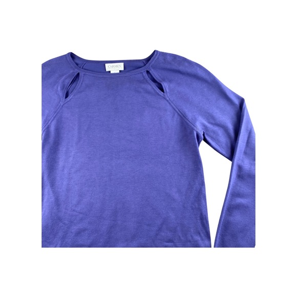 NWT Carmen Marc Valvo Purple Cutout Shoulder Knit Sweater Top Size L - Picture 2 of 7